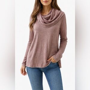 Free People Beach Cowl Neck Lightweight Cotton Sweater in Dusty Rose Two Body